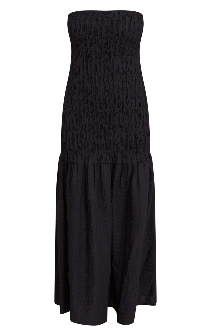 Black Shirred Bandeau Tiered Maxi Dress image 5