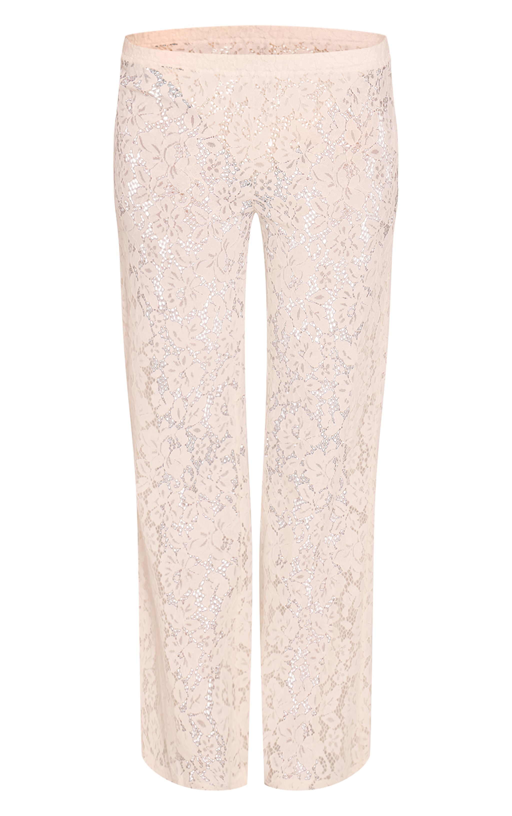 Cream Lace High Waisted Straight Leg Pants image 5