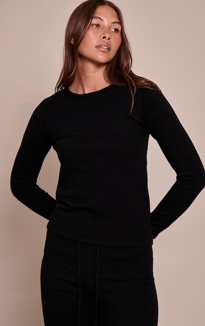 Black Long Sleeve Fine Knit Top