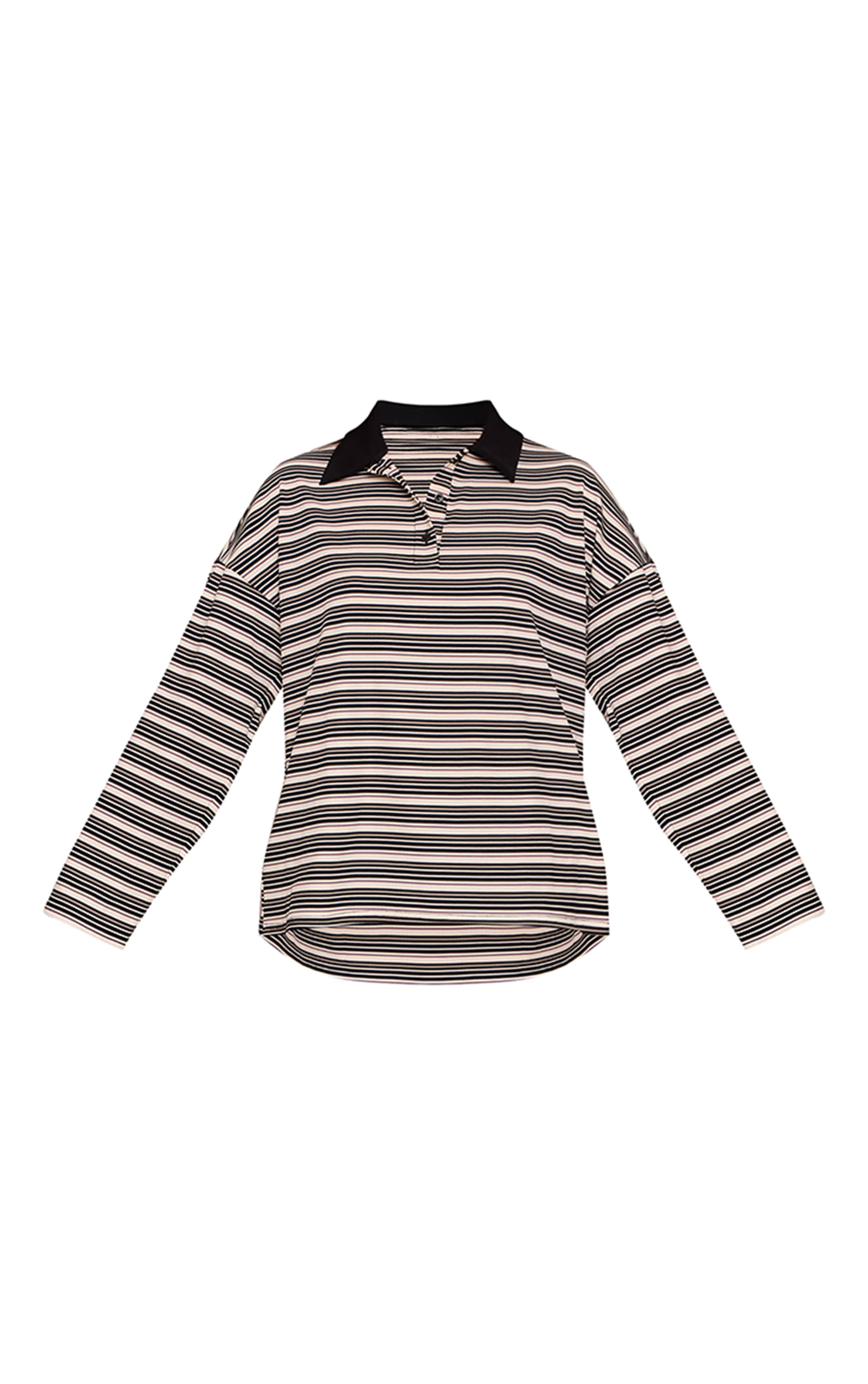 Multi Soft Rib Striped Detail Collared Long Sleeve Top image 5