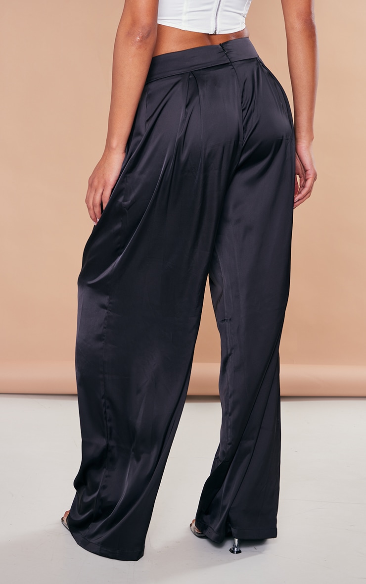 Pantalon large satiné structuré fluide noir image 3