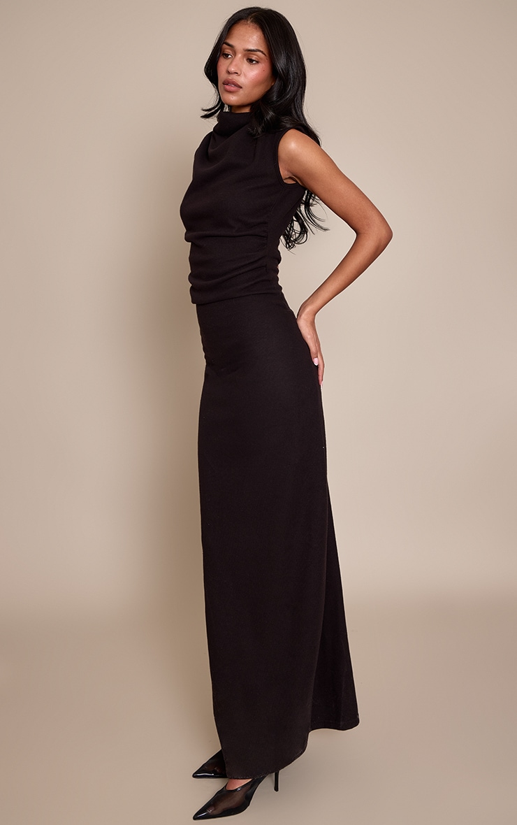 Tall Black Soft Brushed Boat Neck Maxi Dress image 3