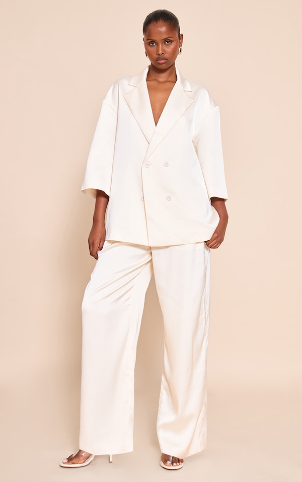  Cream Tailored Satin Wide Leg Pant