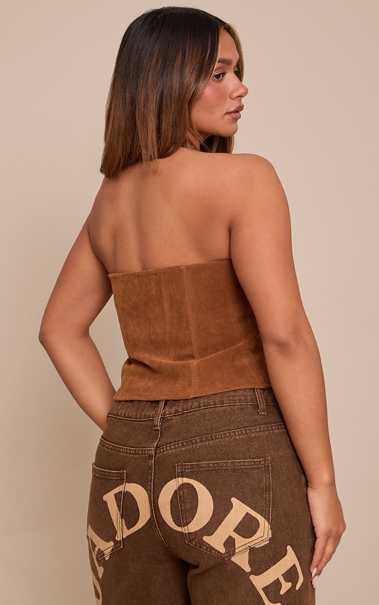 Shape Brown Faux Suede Halter Neck Lace Up Corset image 2