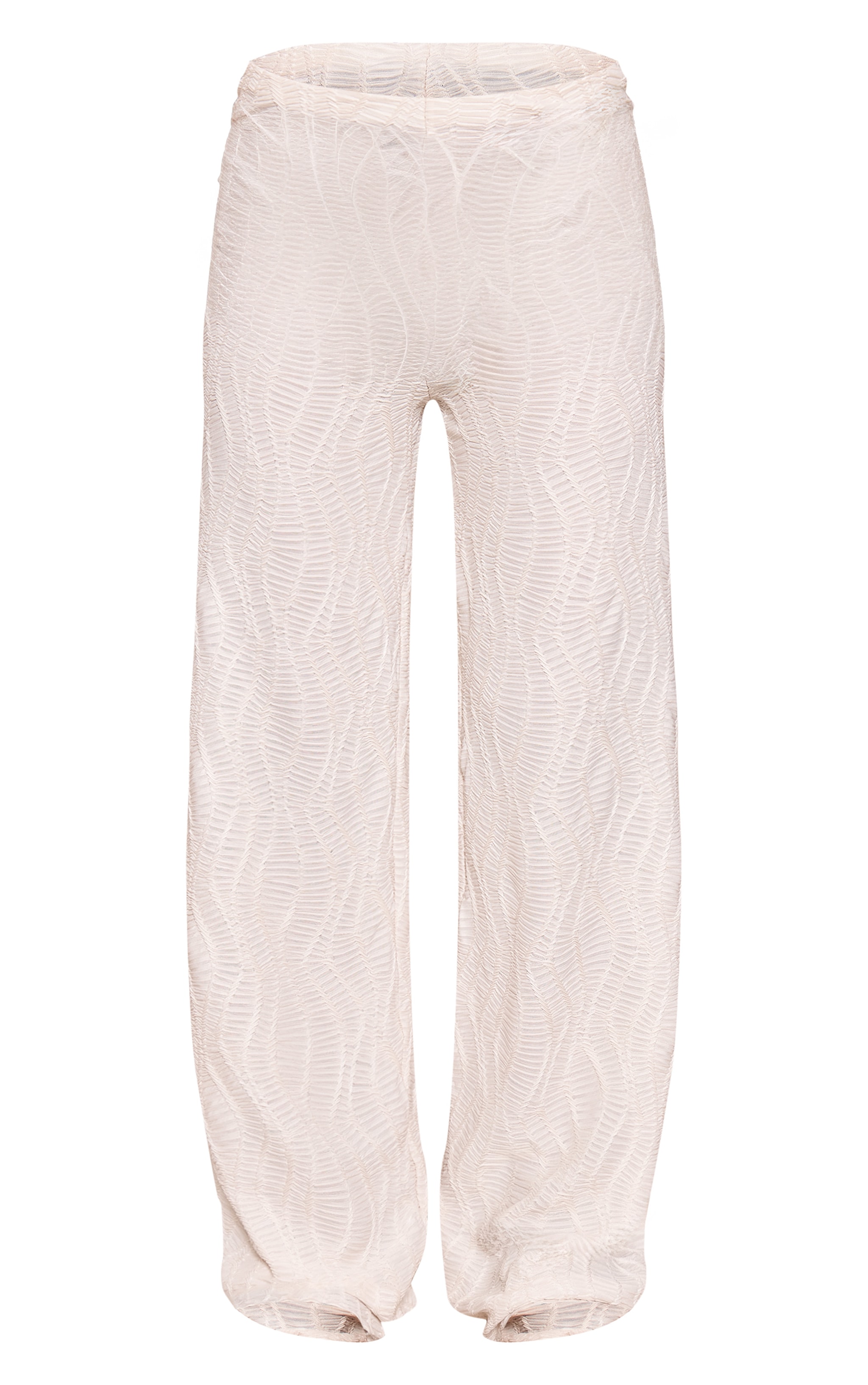 Cream Textured Straight Leg Pants image 5