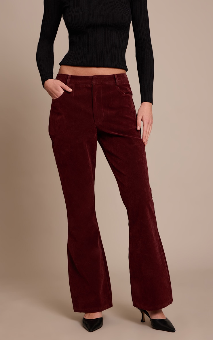 Wine Faux Suede Flared Pants image 2