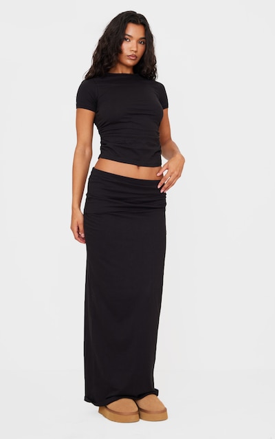 Black Foldover Cotton Maxi Skirt