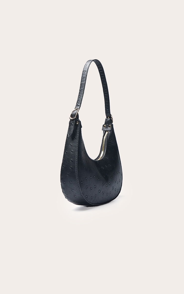 Black Ostrich PU Curved Shoulder Bag image 3