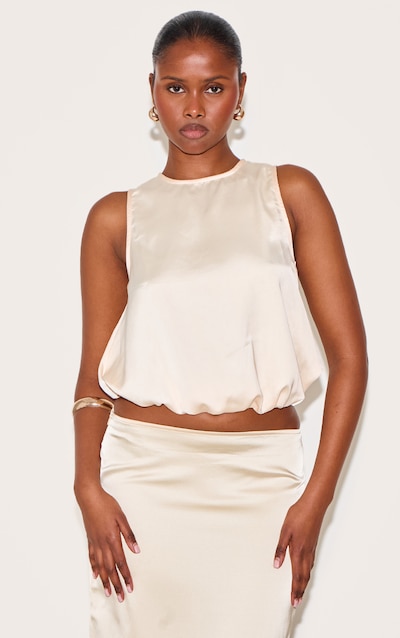 Almond Satin Bubble Hem Top