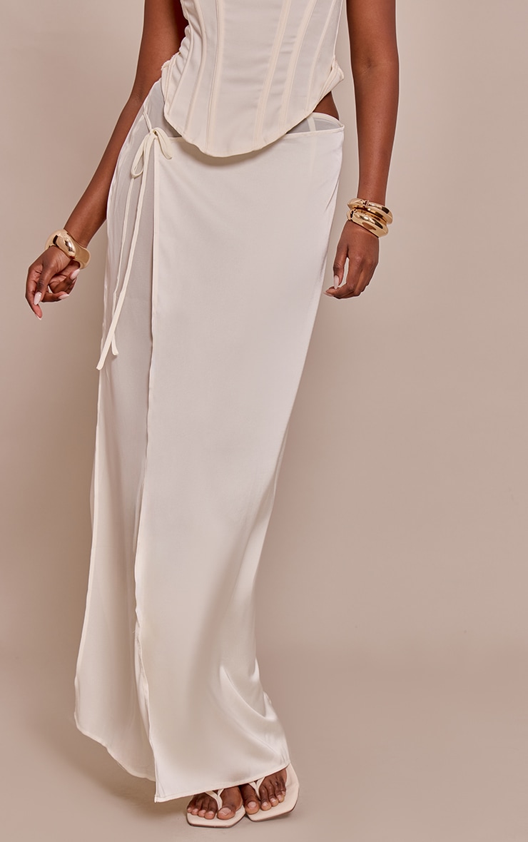 Cream Satin Wrap Detail Chiffon Maxi Skirt image 2