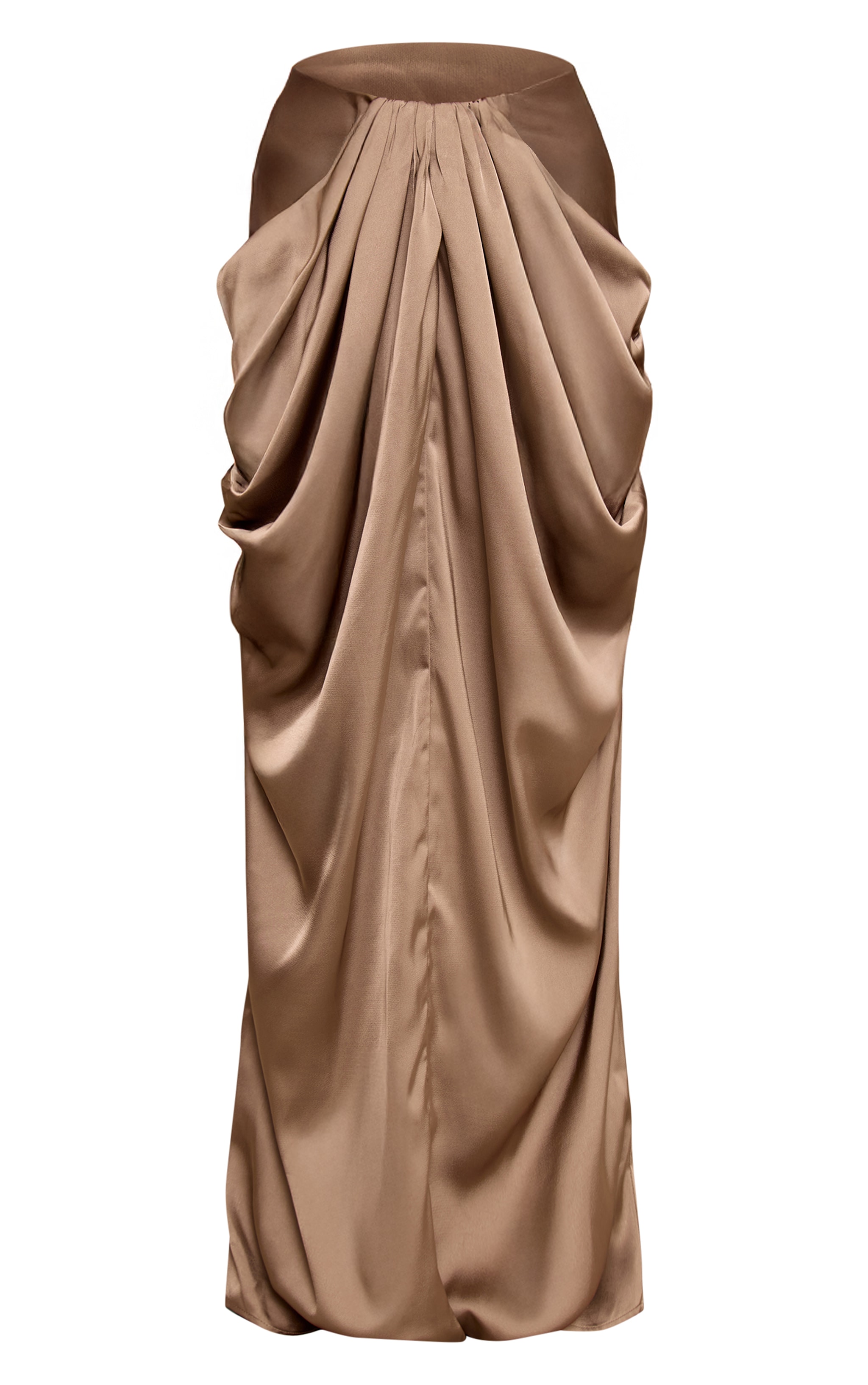 Petite Taupe Satin Low Rise Drape Detail Maxi Skirt image 5