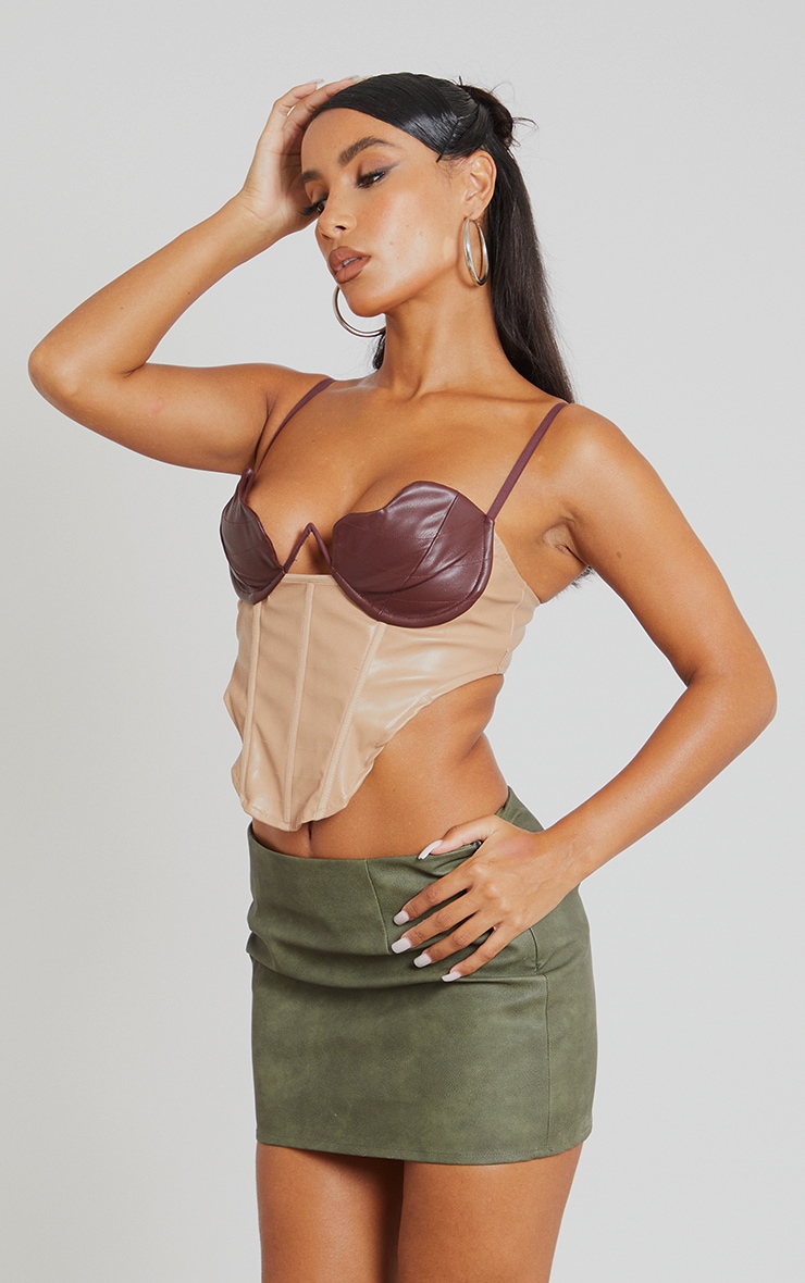 Khaki Matte Coated Faux Leather Micro Mini Skirt image 4