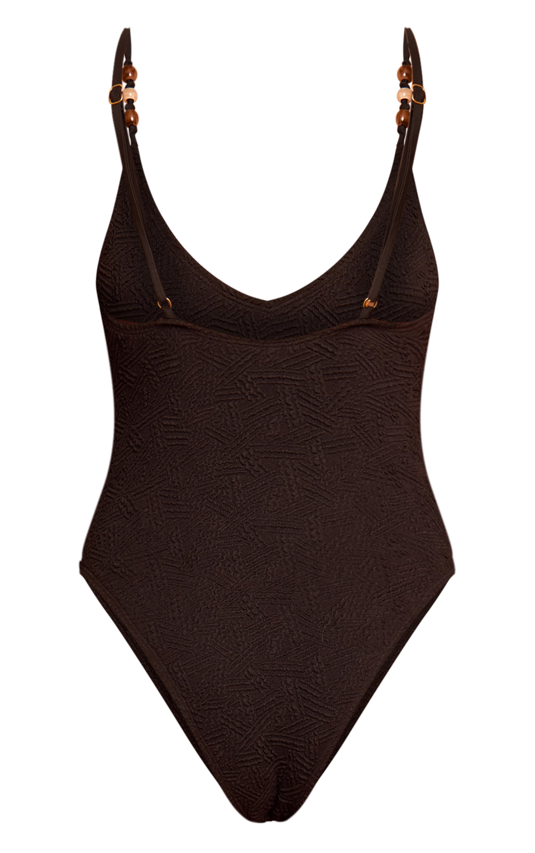 Black Textured Bead Trim Plunge Swimsuit image 6
