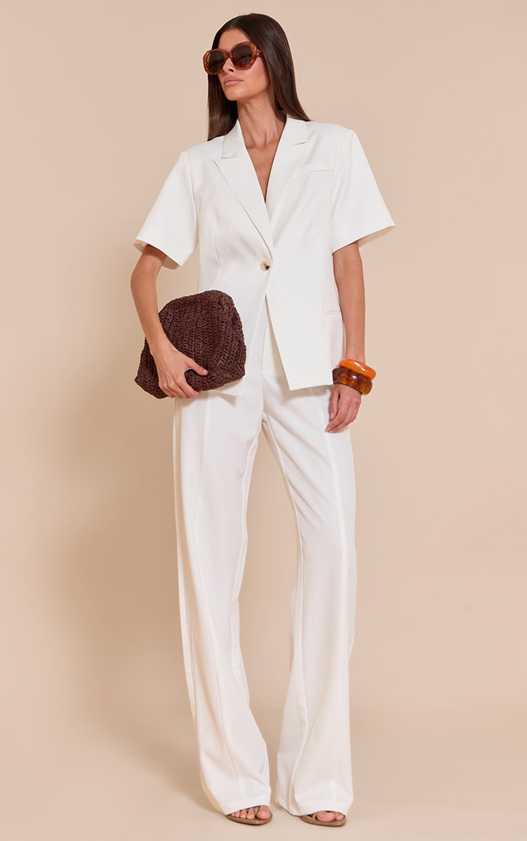White Shortsleeve Boxy Single Breasted Blazer image 3