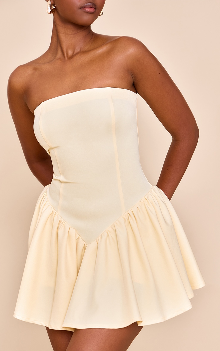 Butter Yellow Woven Bandeau Dropped Waist Romper image 1
