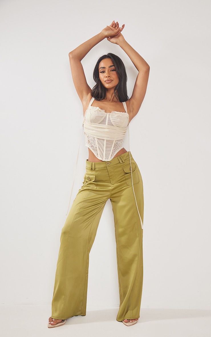 Petite Pantalon cargo droit vert olive à détail poches image 1