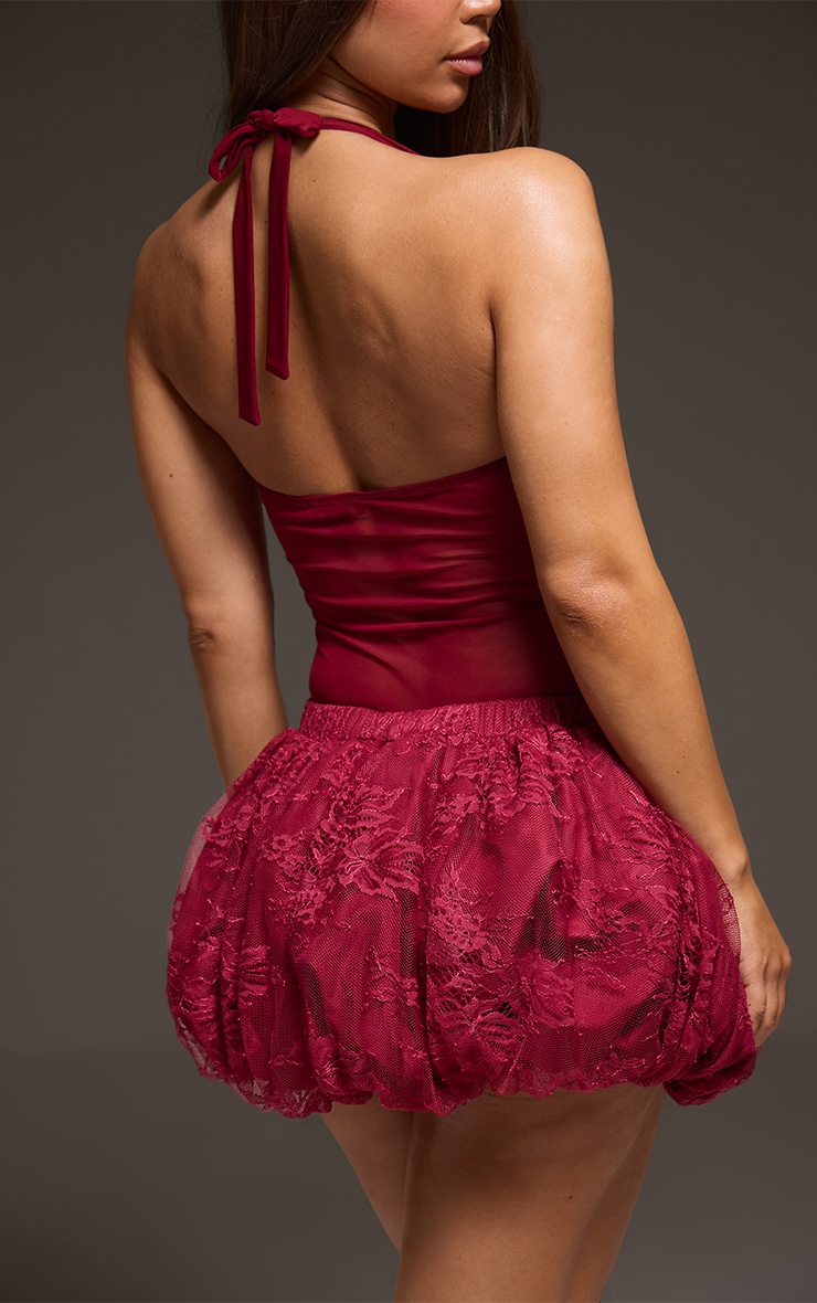 Wine Lace Bubble Hem Mini Skirt image 3