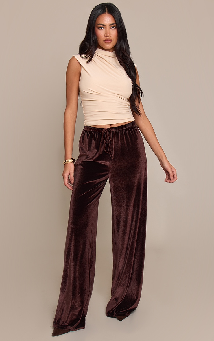 Chocolate Velvet Drawstring Pants image 1
