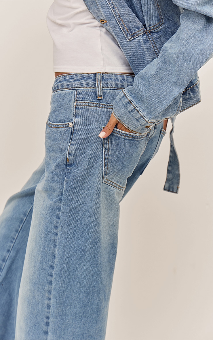 Mid Blue Wash Dip Front Straight Leg Jeans image 4