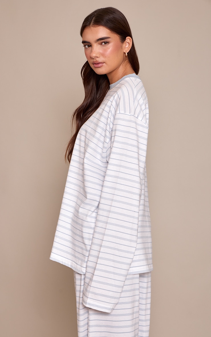 Dusty Blue Striped Long Sleeved Top image 2