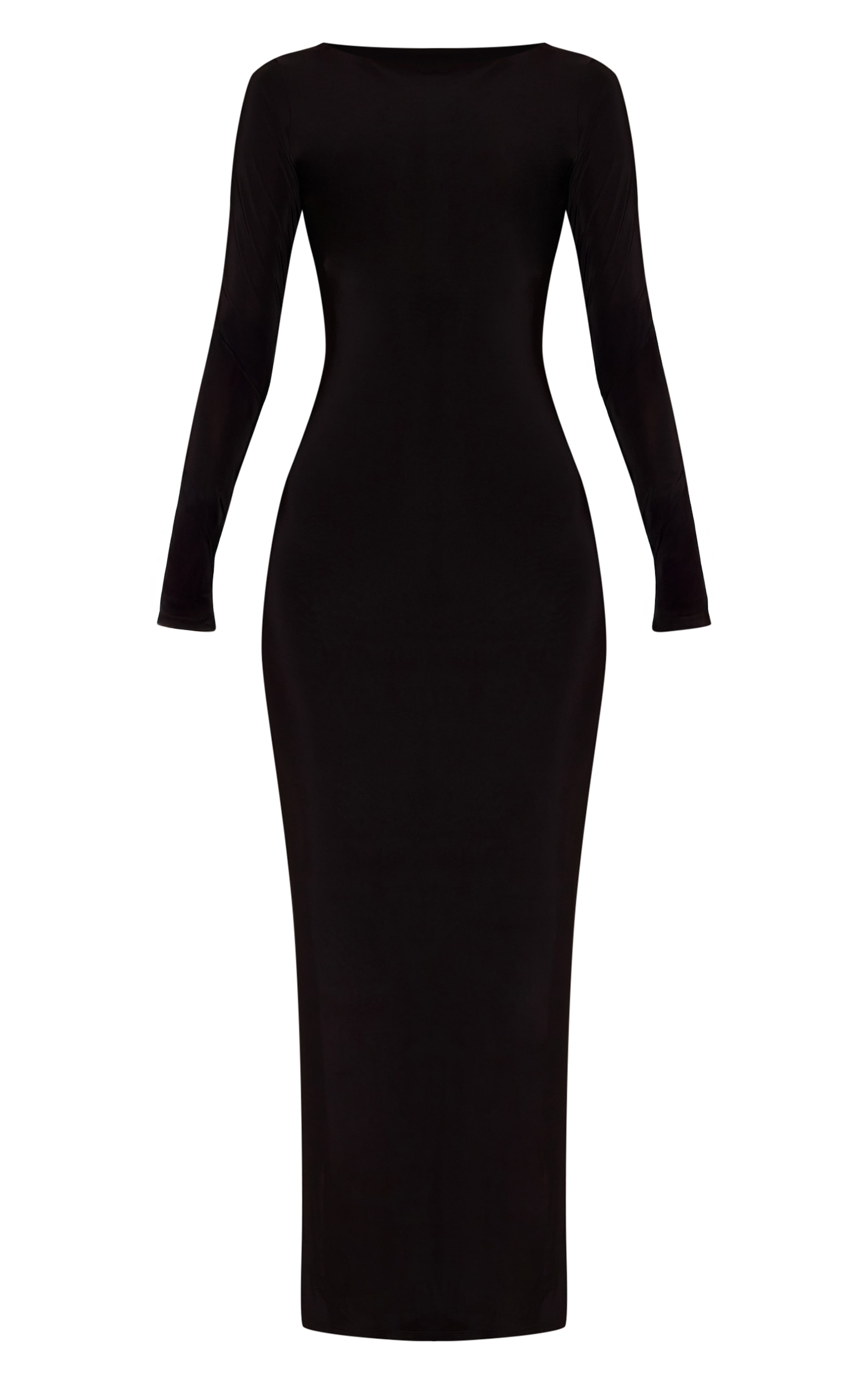 Black Double Layer Slinky Long Sleeve Maxi Dress image 5