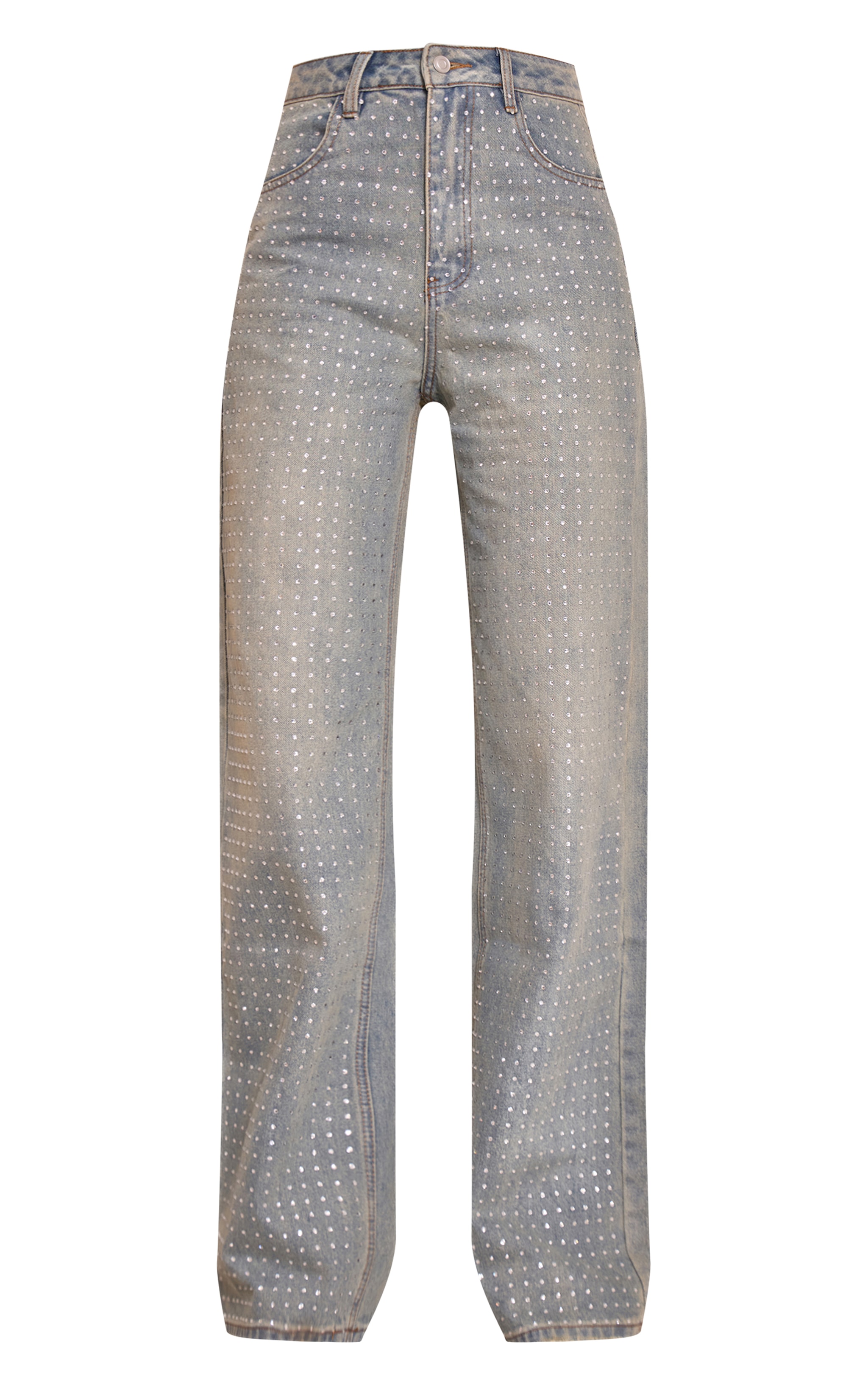 Tall Jean large vintage clair délavé à taille haute et strass devant image 5