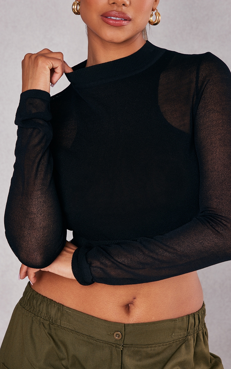 Black Sheer Knit Racer Lined Top image 4