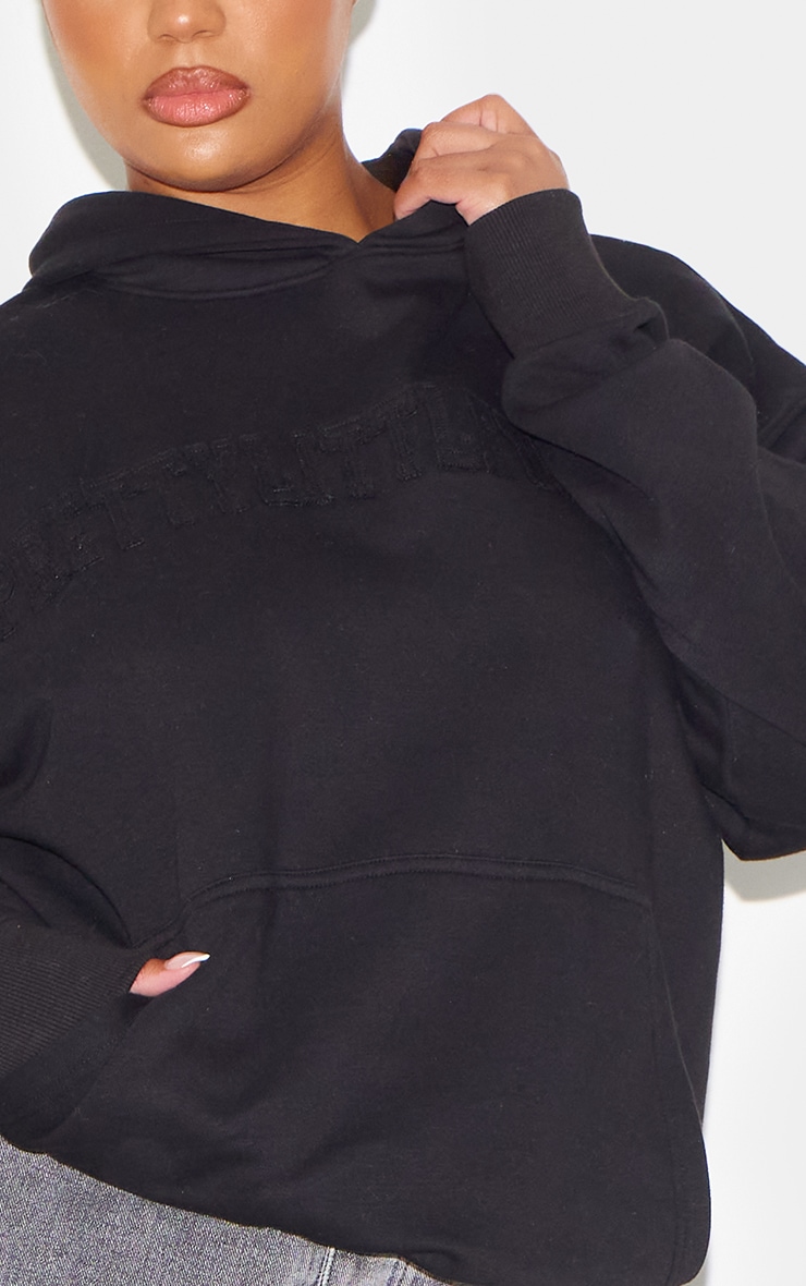 PRETTYLITTLETHING Plus Black Applique Hoodie image 4