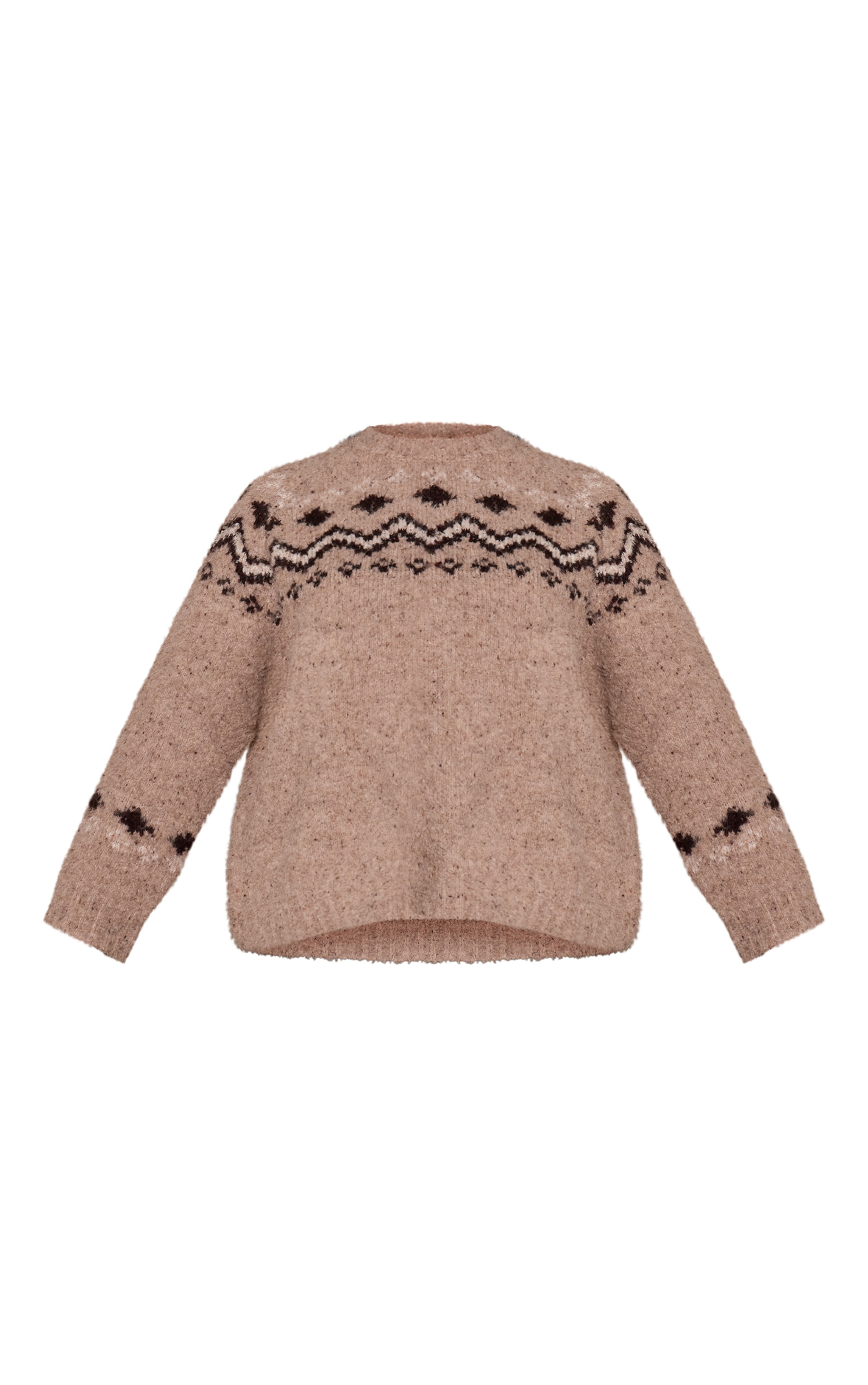 Plus Oatmeal Fairisle High Neck Knitted Sweater  image 5
