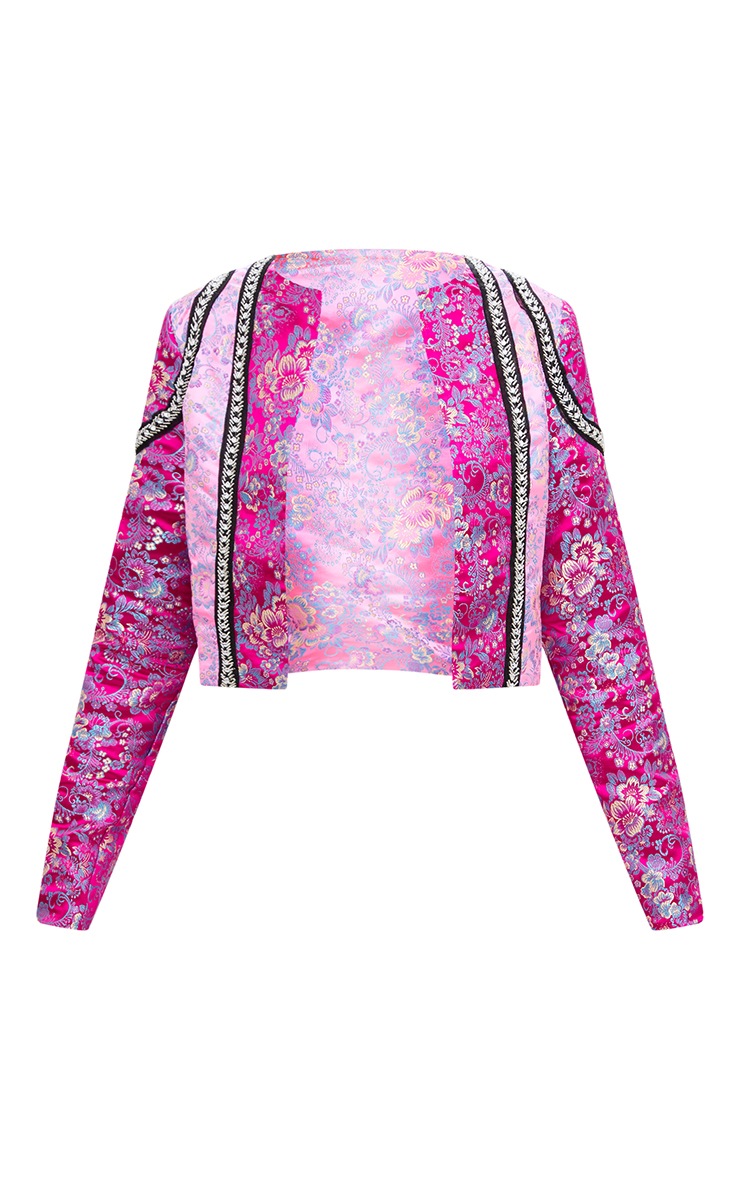 Premium Pink Contrast Jacquard Cropped Jacket PrettyLittleThing