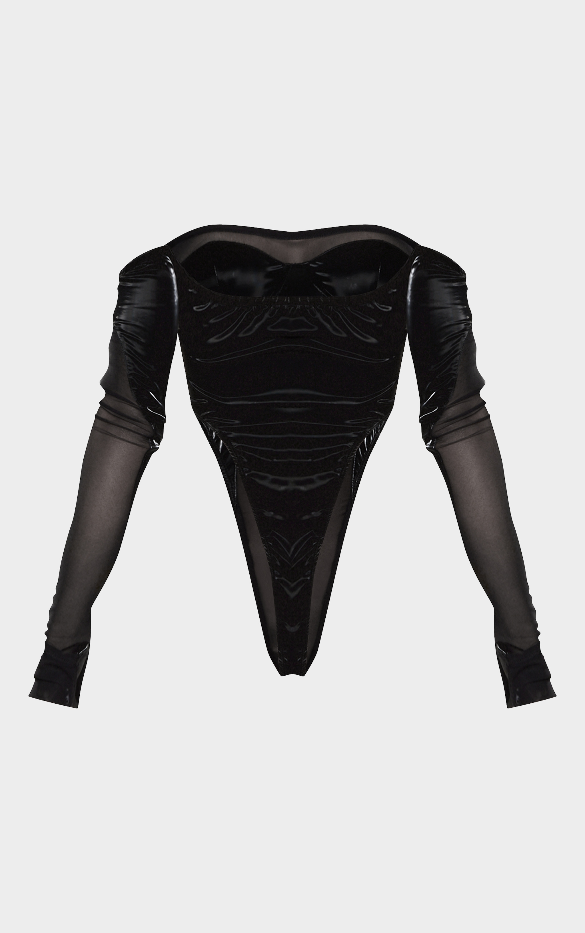 Black High Shine Panelled Bardot Corset image 6