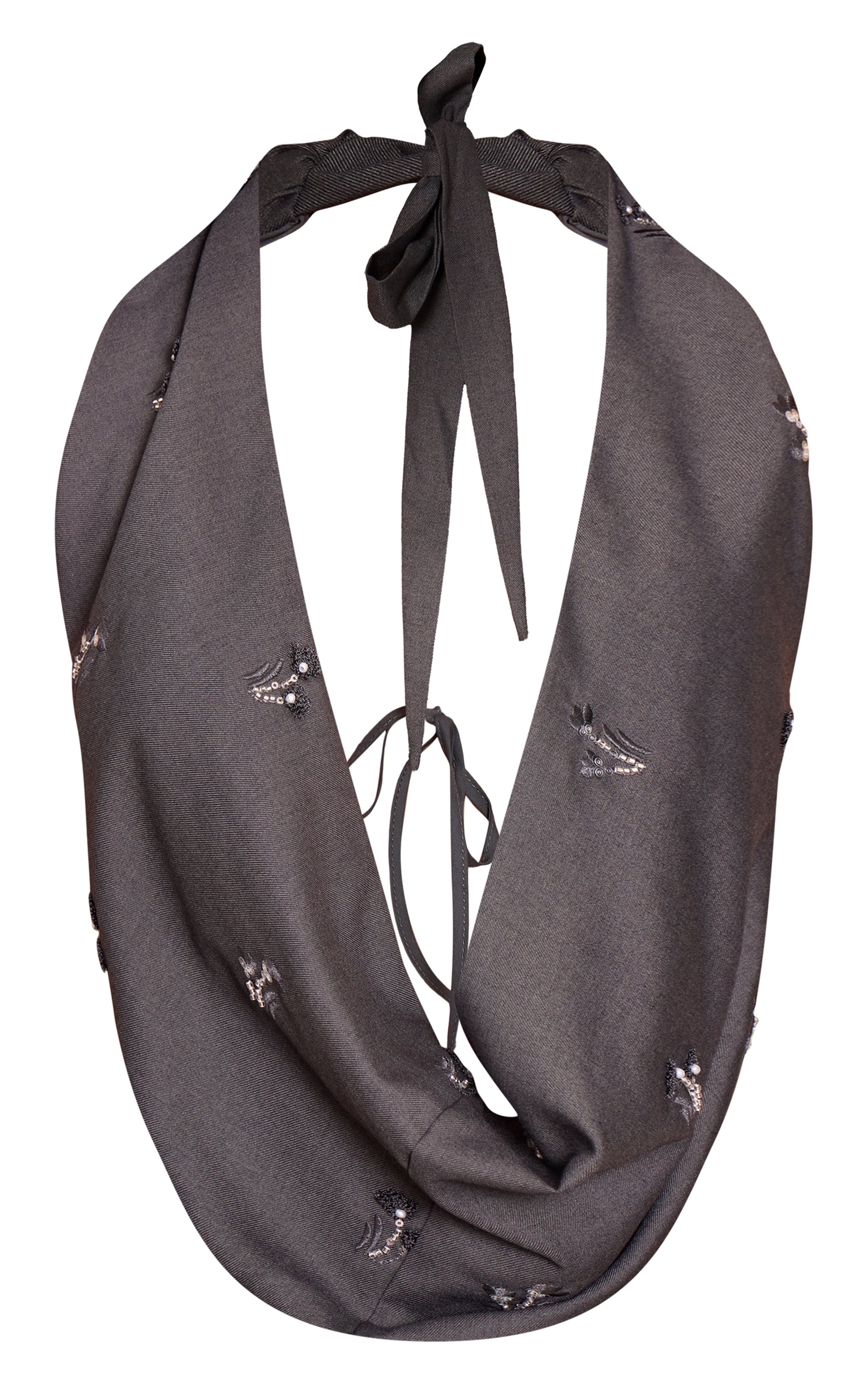 Charcoal Grey Floral Sequin Tailored Cowl Neck Top image 5