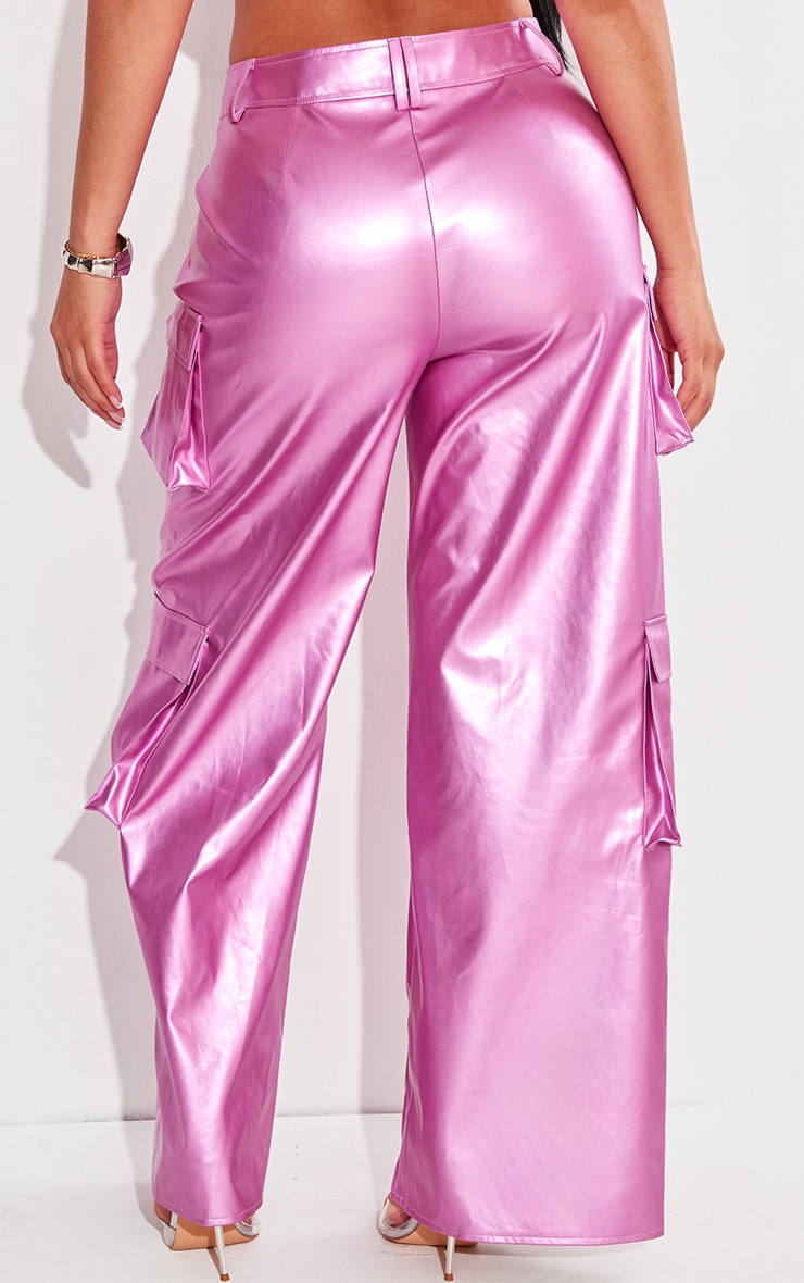 Shape Pink Metallic Faux Leather Cargo Pants image 3