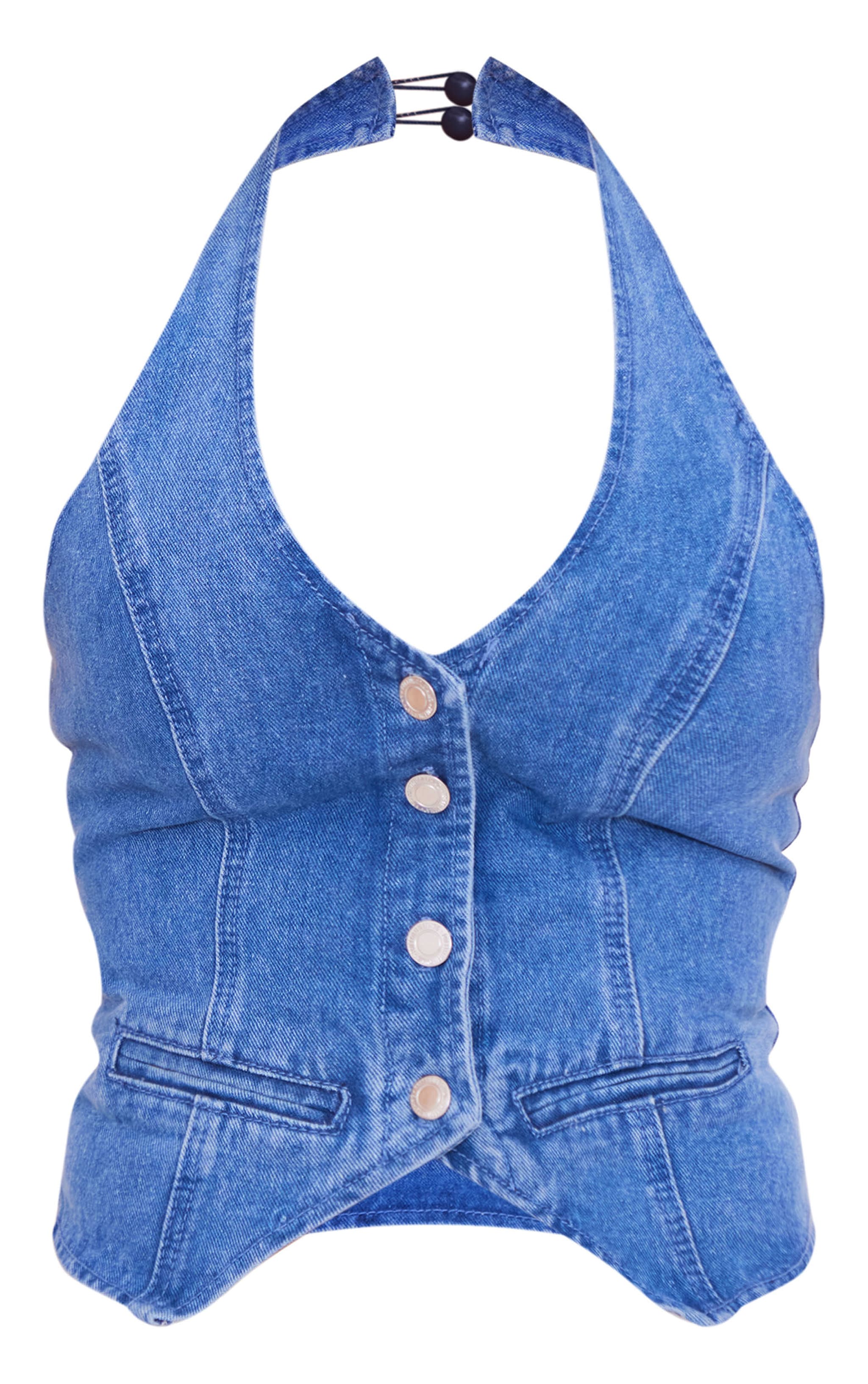 Mid Blue Wash Halterneck Denim Vest image 5