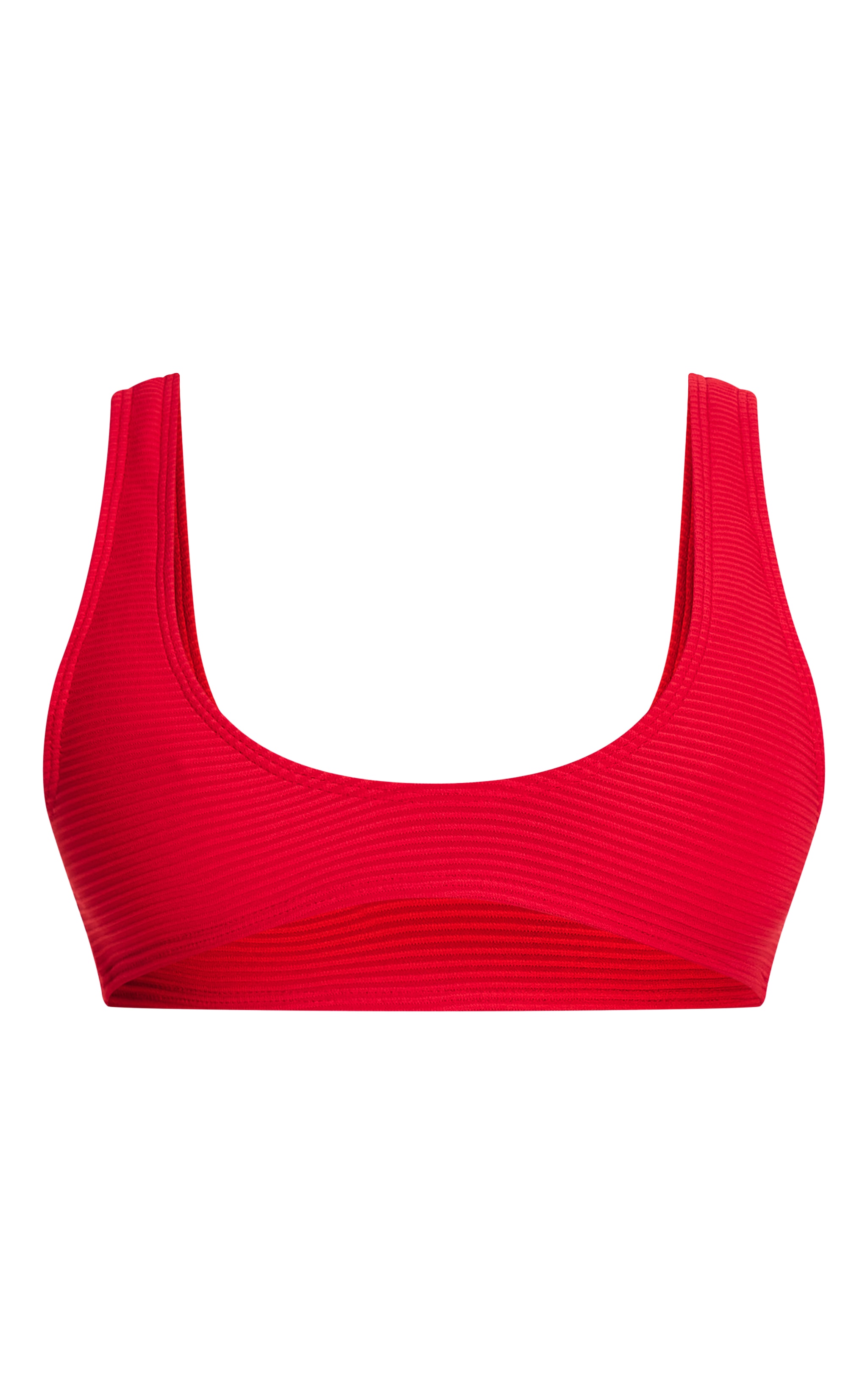 Red Ribbed Plunge Bikini Top image 5