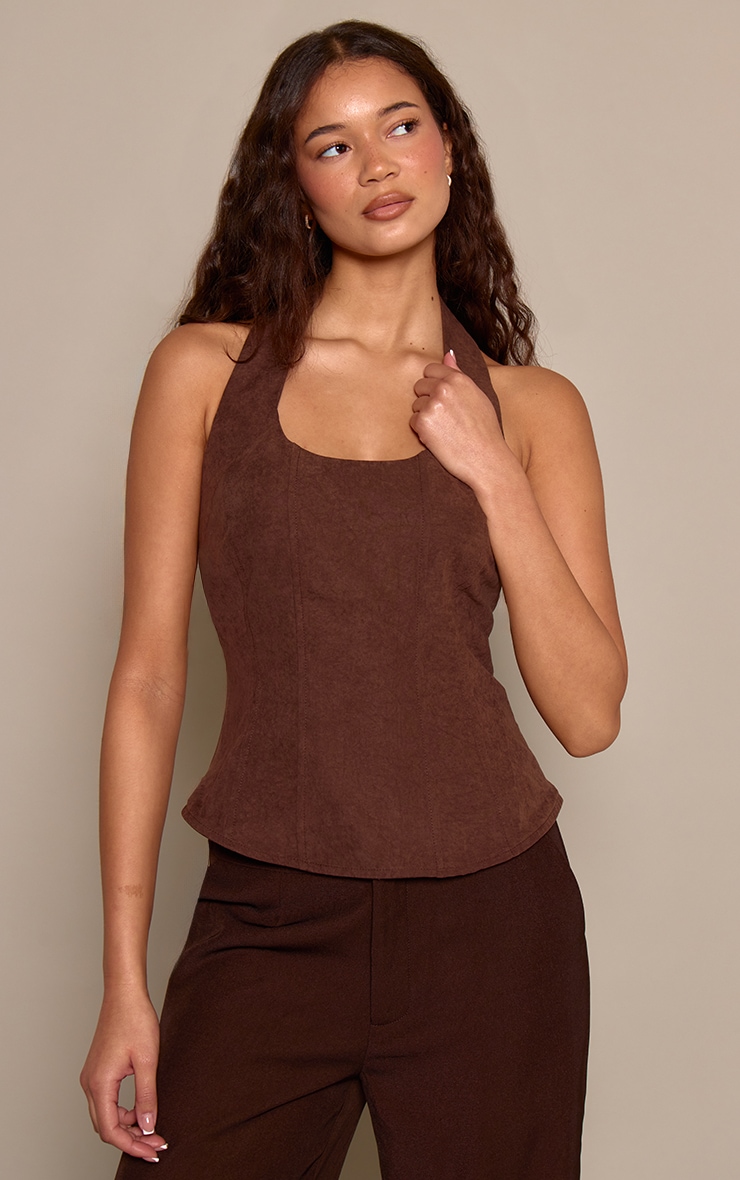 Chocolate Peachskin Halterneck Corset  image 3