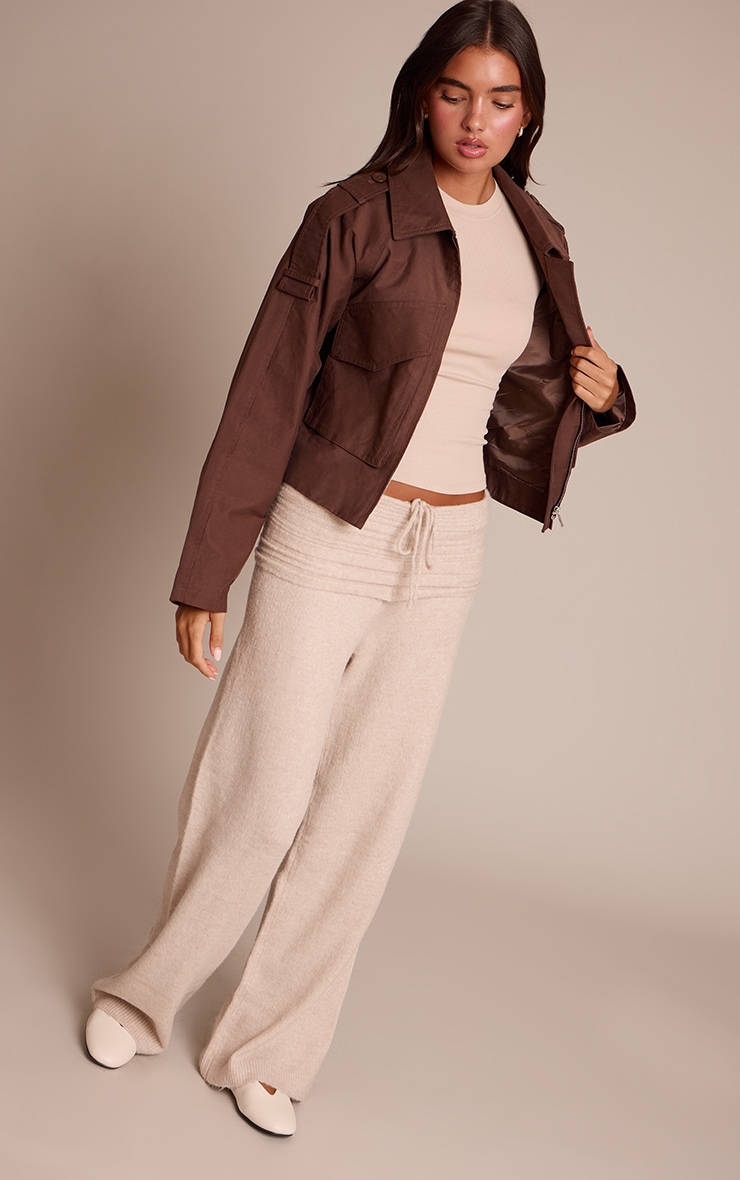 Oatmeal Rib Soft Knit Fold over Pant image 1