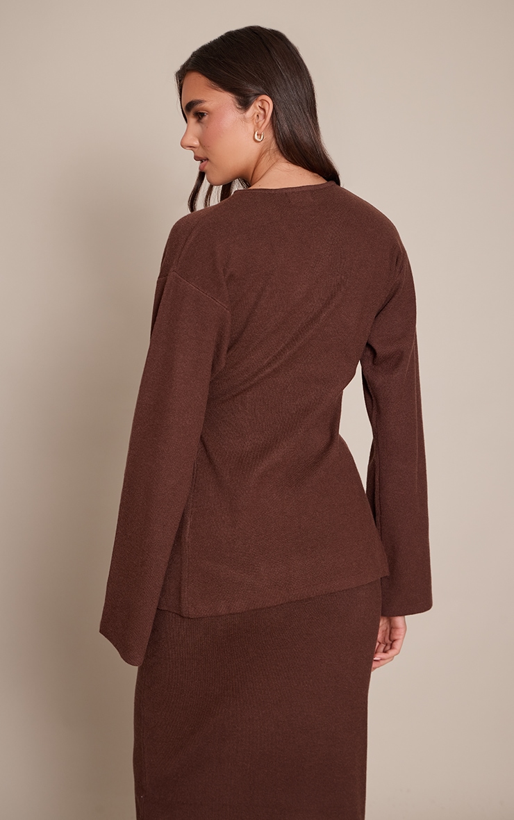 Chocolate Long Sleeve Wrap Cardigan  image 2