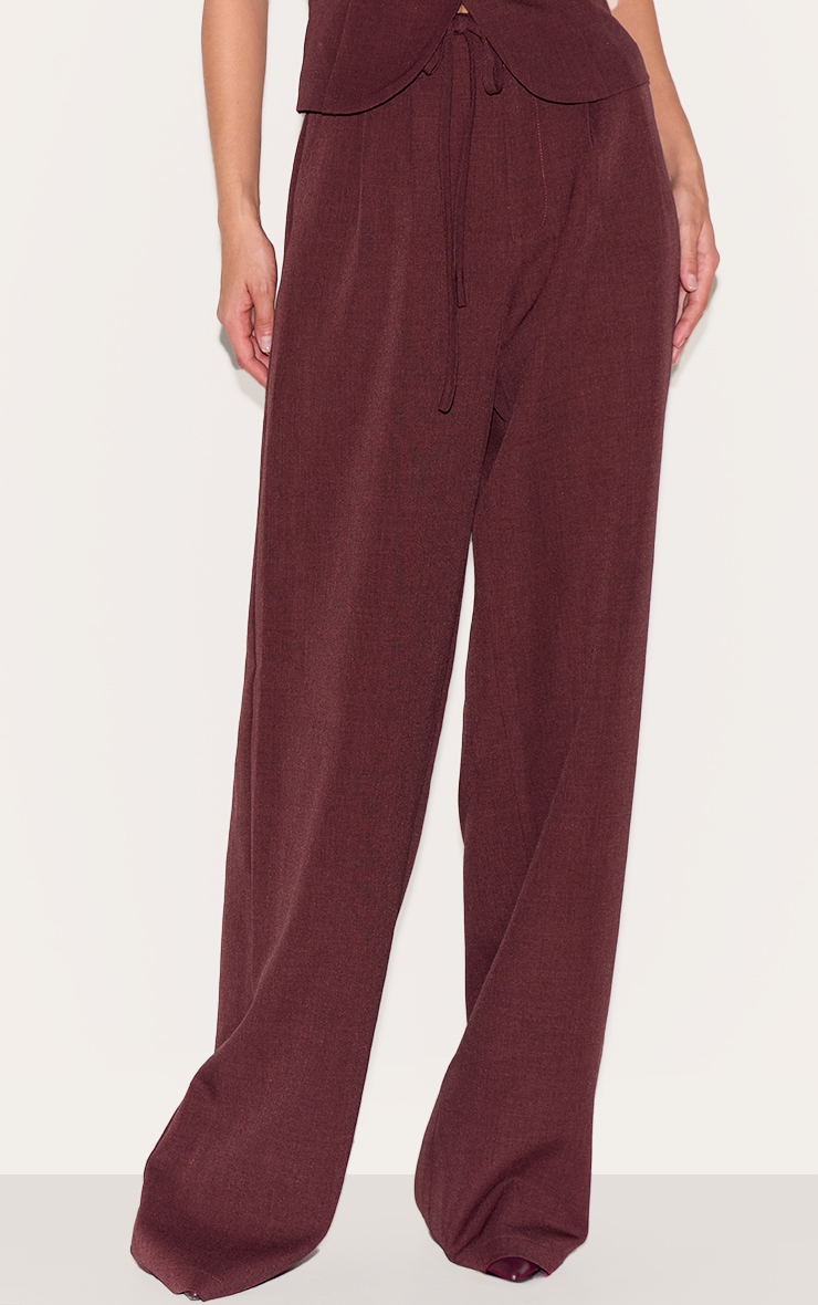  Wine Tailored Tie Detail Woven Wide Leg Pants image 2