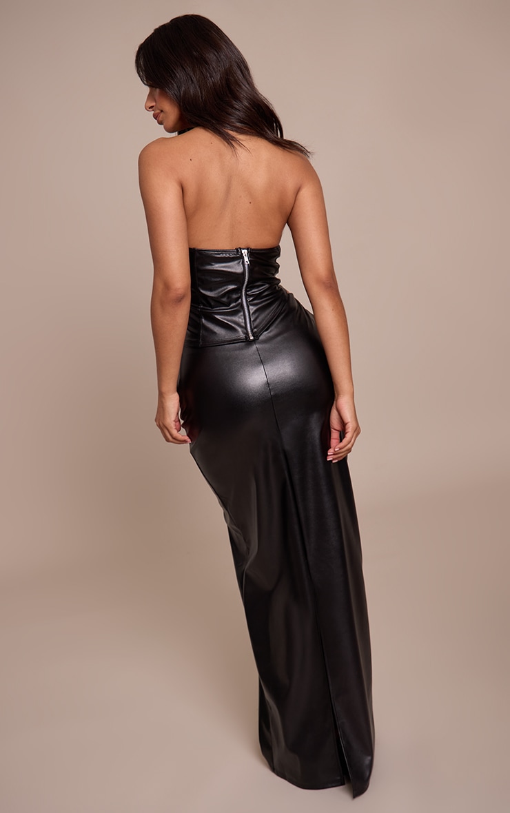 Petite Black Faux Leather Maxi Skirt  image 3