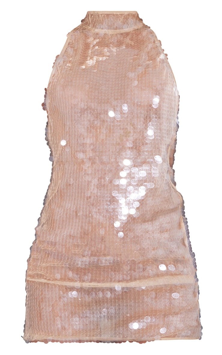 Nude Sequin High Neck Backless Bodycon Dress image 5