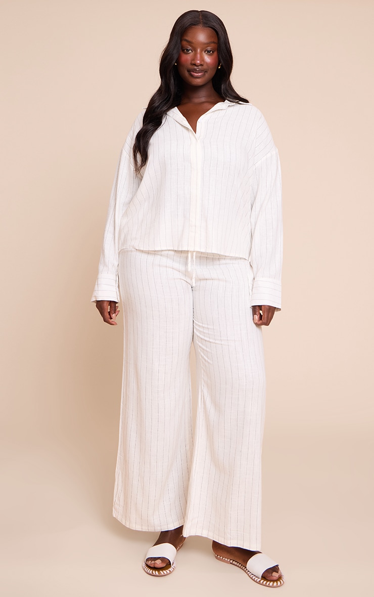 Plus Cream Pinstripe Oversized Long Sleeve Shirt image 3