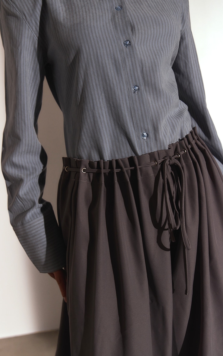 Grey Pleated Eyelet Waistband Wide Leg Pants image 4