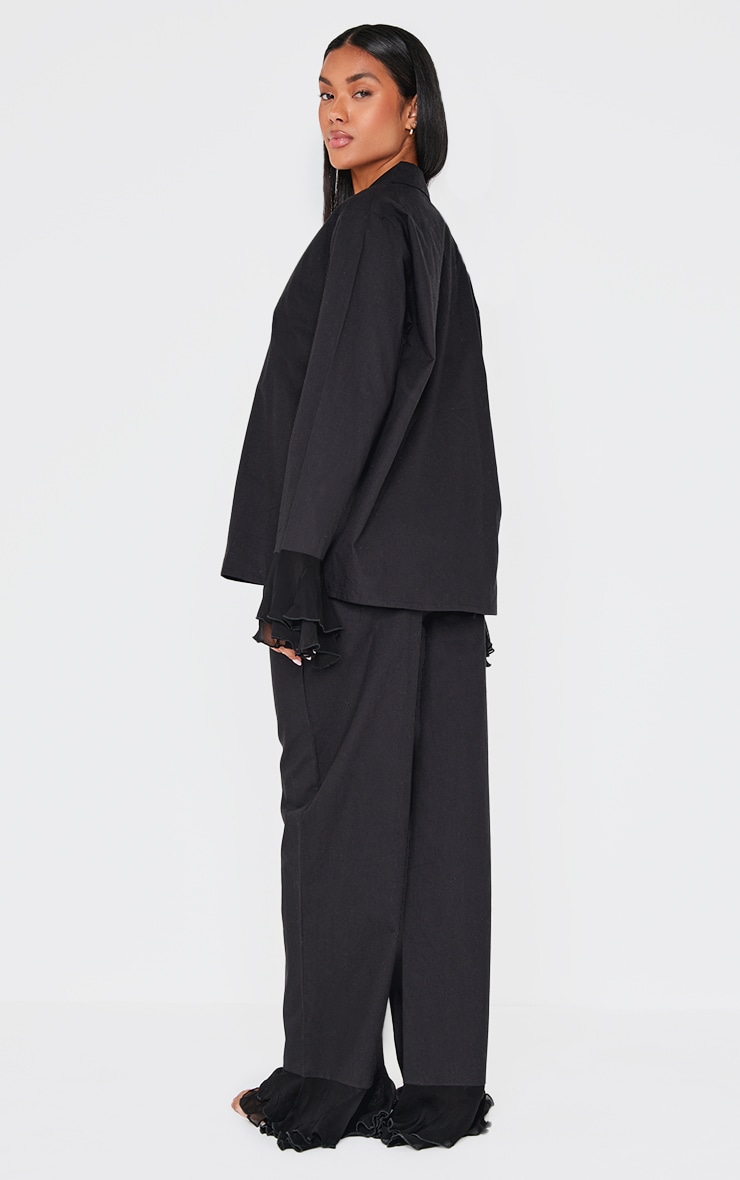 Black Frill Hem Cotton Long Pj Set | Lingerie & Nightwear