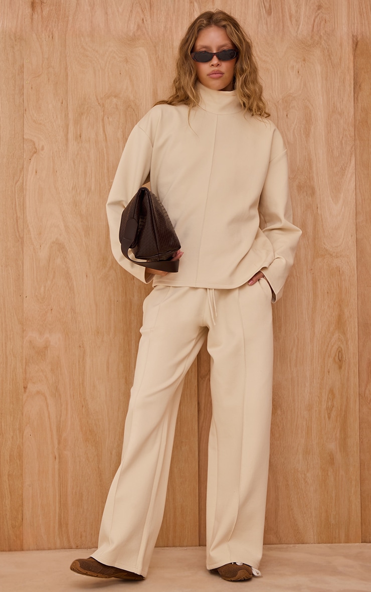 Cream Interlock Pintuck Straight Leg Sweatpant image 1