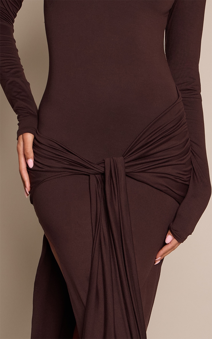 Tall Chocolate Soft Touch Boat Neck Wrap Detail Maxi Dress image 4