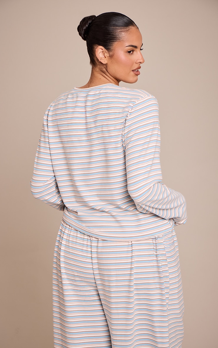 Plus Light blue Striped Soft Fleece Long Sleeve Top image 2
