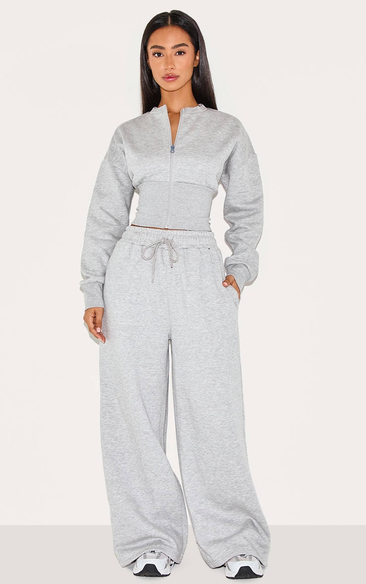 Petite Grey Marl Elasticated Hem Zip Up Sweatshirt image 3