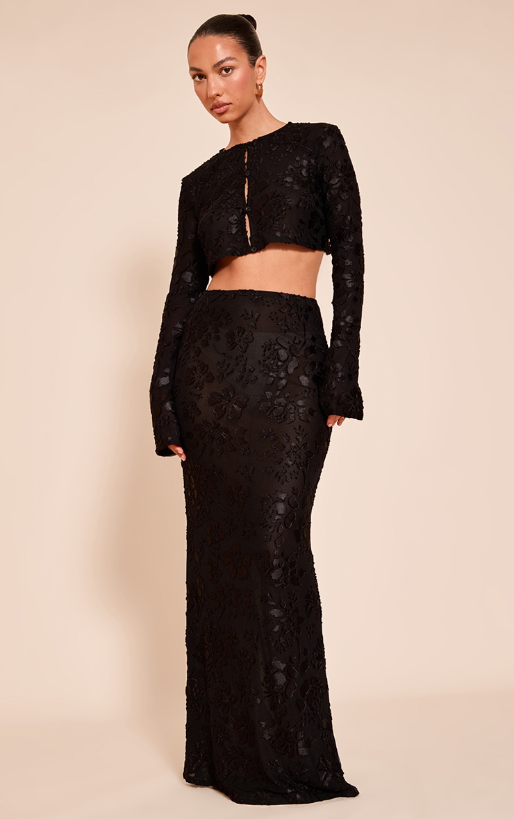 Black Floral Sheer Maxi Skirt image 1
