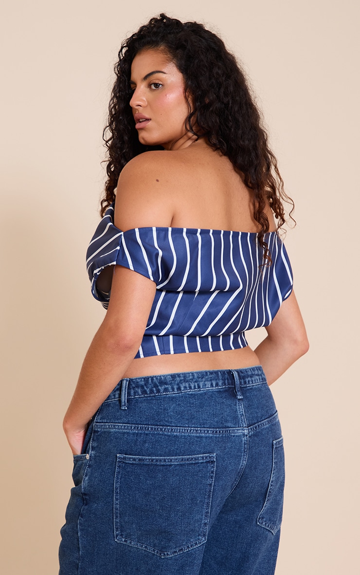 Plus Indigo Blue Striped Satin Asymmetrical Sleeveless Top image 2